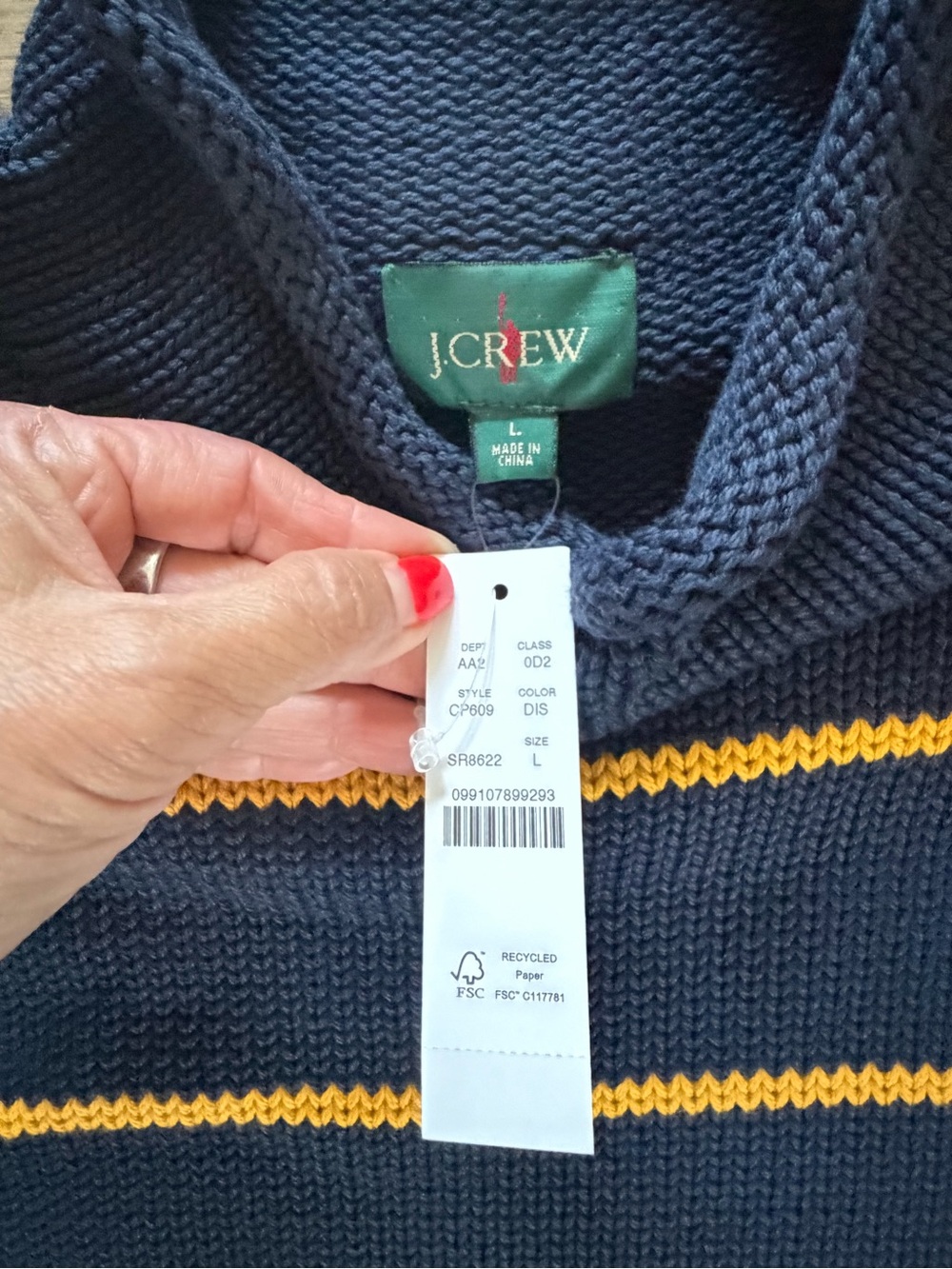 J.Crew 1988 Rollneck Stripe Cotton Sweater Navy Gold NWT Size L HO25 - Picture 8 of 8